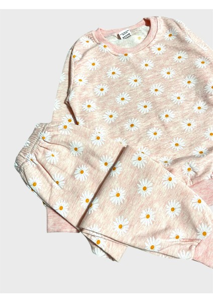 Kız Çocuk Pamuklu Şardonlu Yavruağzı Papatya Desenli Uzun Kollu Kışlık Pijama Takımı fiyatları