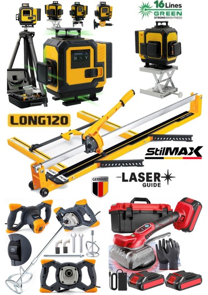 Seramik Süper4 Serisi 120MM Seramik Fayans Kesme-Boya Harç Karıştırıcı-Akülü Vantuz Tokma-16 Lazer