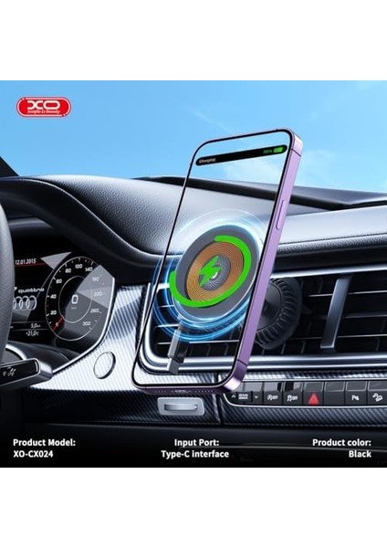 Xo CX024 Manyetik Kablosuz Hızlı Şarjlı Araç Telefon Tutucu, 15W Hızlı Şarj, Magsafe Ile Uyumlu, Havalandırma Montajlı, Type-C Kablolu, 360 Dönebilir, Şeffaf Tasarım, Siyah fiyatları