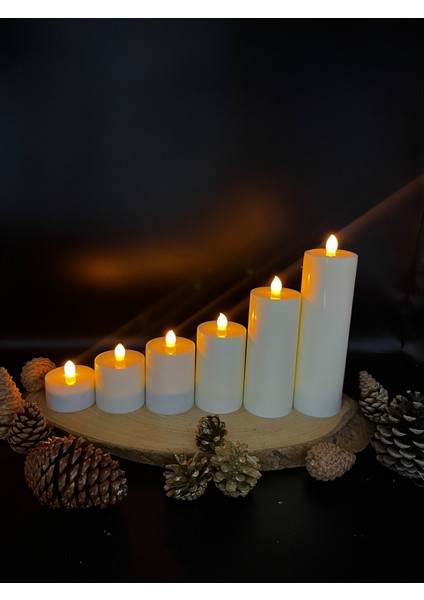 6 Adet 20-15-10-8-6-4 cm Beyaz Renk Batom LED Mum Çap 6 cm fiyatları