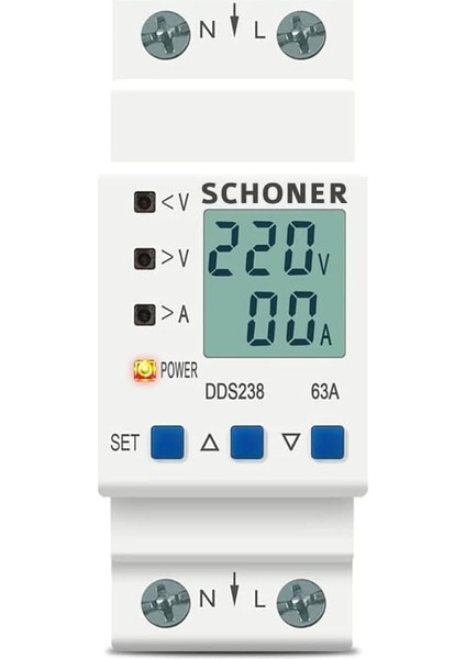 Gerilim Koruma Rölesi Yüksek Alçak Voltaj Akım Koruma 63A Voltaj Koruyucu