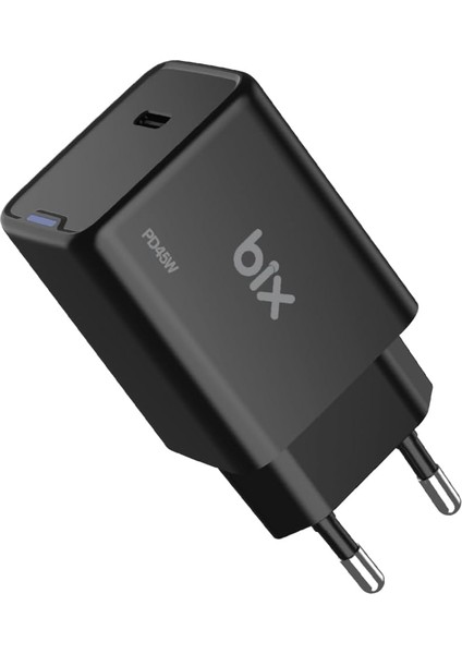 Bix BX1P45G Gan 45W Type-C Pd Akım Korumalı ve LED Göstergeli Hızlı Şarj Cihazı (Siyah)