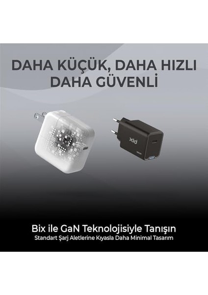 Bix BX1P45G Gan 45W Type-C Pd Akım Korumalı ve LED Göstergeli Hızlı Şarj Cihazı (Siyah) modelleri