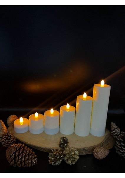 6 Adet 20-15-10-8-6-4 Krem Renk cm Batom LED Mum Çap 6 cm
