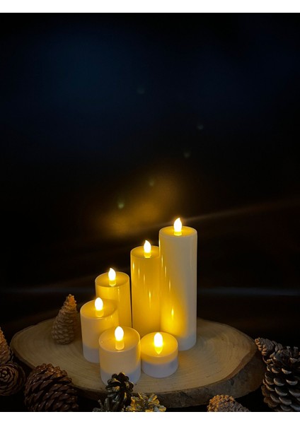 6 Adet 20-15-10-8-6-4 Krem Renk cm Batom LED Mum Çap 6 cm fiyatları