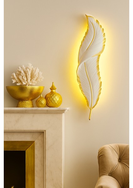 Dekoratif Pilli LED Tüy Aplik | Duvar Aydınlatma & Gece Lambası | Işıklı Duvar Dekoru