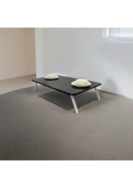 Sofrası Mutfak Sofrası Taşınabilir 60 x 100 cm Balkon Sofra (Siyah Mermer)