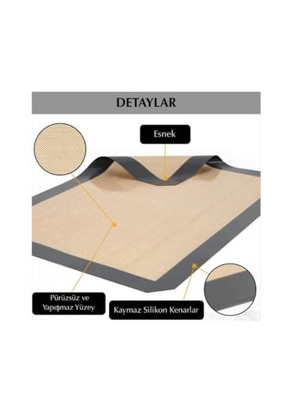 Gri Renk Silikon Kenar Ortası Cam Elyaf Yanmaz Yapışmaz Pişirme ve Hamur Açma Matı 40 * 30 1 Adet,gri fiyatları