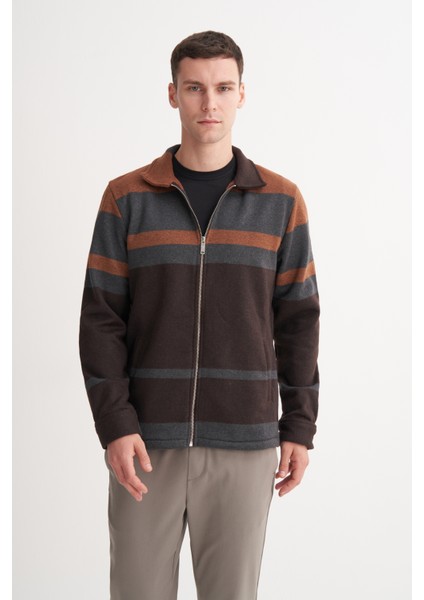 Caz 54180 Fermuarlı Yün Karışım Erkek Sweat Hırka Kiremit
