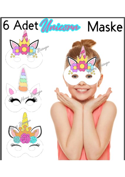 6 Adet Unicorn Tek Boynuzlu At Konsept Kağıt Parti Maskesi Unicorn Doğum Günü Süsü