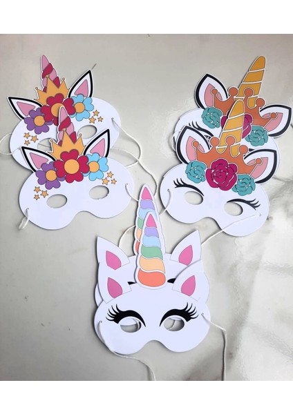 6 Adet Unicorn Tek Boynuzlu At Konsept Kağıt Parti Maskesi Unicorn Doğum Günü Süsü modelleri