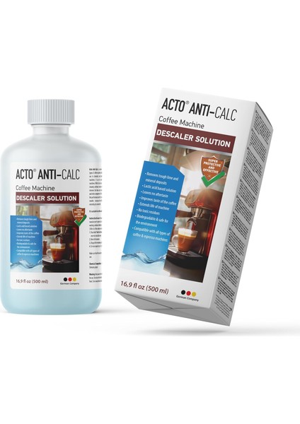 -Calc 500 ml - Espresso Makinesi, Kahve Makinesi Kireç Çözücü, Her Tür Kahve Makinesi ve Su Isıtıcısı Için Sıvı Kireç Çözücü