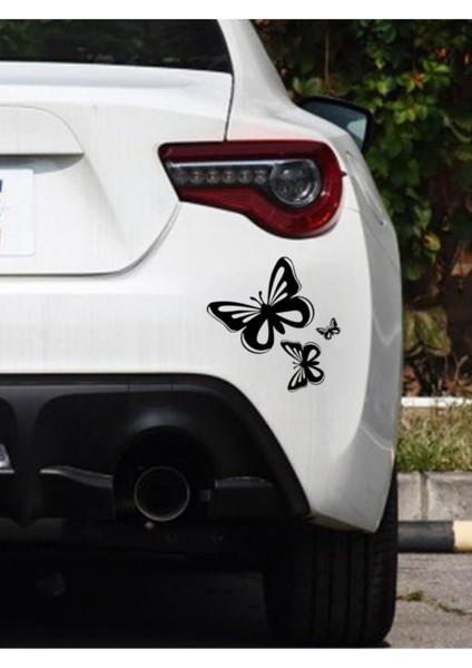 Üç Kelebekler Çıkarılabilir Su Geçirmez Oto Özel Yeni Sticker Siyah 15*17 cm