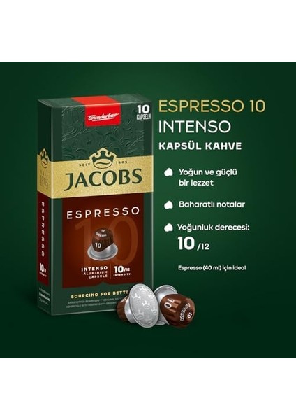 Jacobs Kapsül Kahve Espresso 10 Intense, 10 Kapsül x 10 Paket fiyatları