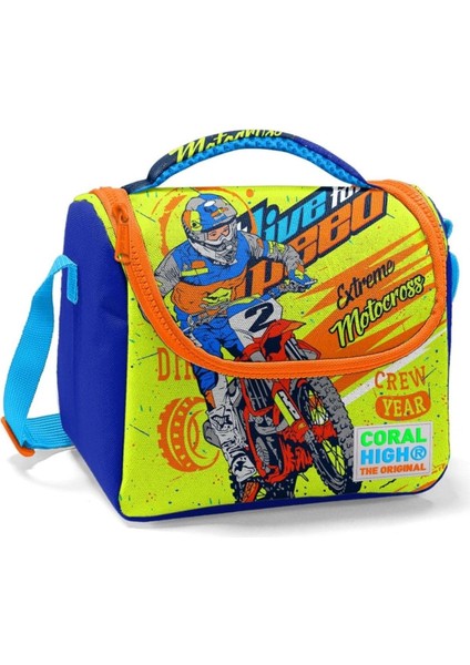 Erkek Çocuk Mavi Sarı Motorsiklet Ilkokul Okul Beslenme Çantası