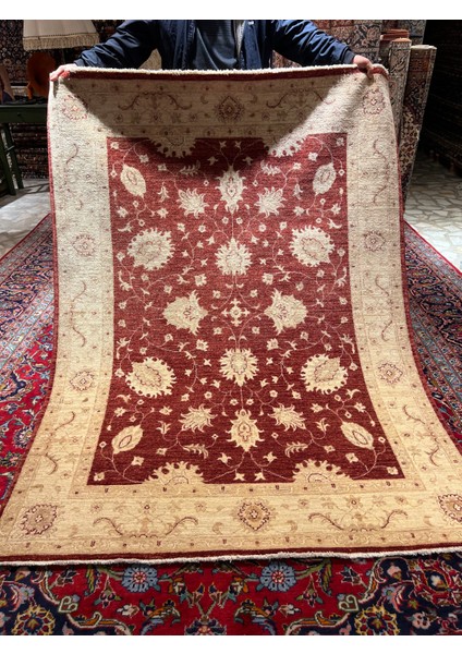 El Dokuma Afgan Uşagı Ziegler Halısı Birinci Sınıf Kalitesi Bordo Renk Ebat 200X150 fiyatları