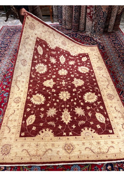 El Dokuma Afgan Uşagı Ziegler Halısı Birinci Sınıf Kalitesi Bordo Renk Ebat 200X150 modelleri