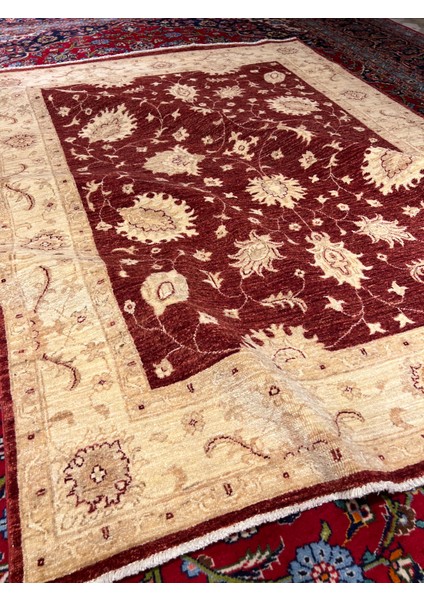 El Dokuma Afgan Uşagı Ziegler Halısı Birinci Sınıf Kalitesi Bordo Renk Ebat 200X150 indirimleri