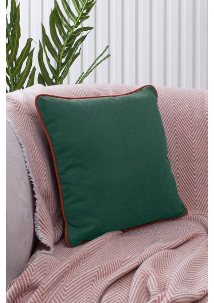 Renk Seçenekli Turuncu Biyeli Yeşil Kırlent Kılıfı Dekoratif Düz Sade Panoroma Panbiy Yeşil Turuncu 45X45