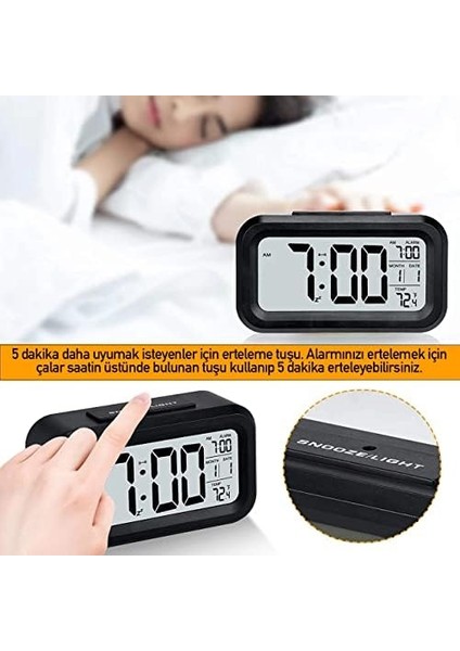 Dekoratif Işıklı Çalar Saat Alarmlı Termometreli Gösteren Saat Tarih Gösteren Başucu Saati Masa Saati (3xaaa) Pilli Çalar Saat Akıllı Gece Işıklı Çalar Saat (Beyaz) fiyatları