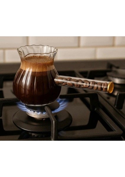 Borosilikat Cam Cezve, Isıya Dayanıklı, Dekoratif Çiçek Saplı, Şeffaf fırsatları