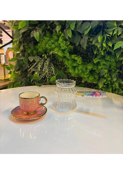 Borosilikat Cam Cezve, Isıya Dayanıklı, Dekoratif Çiçek Saplı, Şeffaf