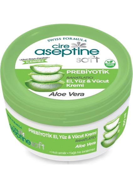 Cire Aseptine Soft Prebiyotik Aloe Vera El, Yüz ve Vücut Kremi 200 ml