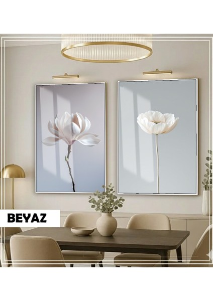 |soft| Mavi-Beyaz Çiçek Kombini|çerçeveli Cam Tablo 2li Dikey
