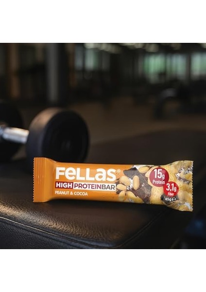 Fellas Yüksek Protein Bar, Yer Fıstıklı ve Kakaolu, 45GR x 12 Adet