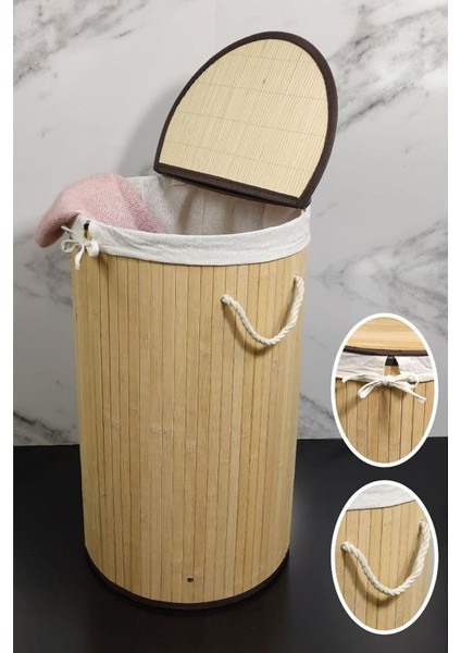 Yuvarlak Bambu Çamaşır Sepeti CL-6001-01