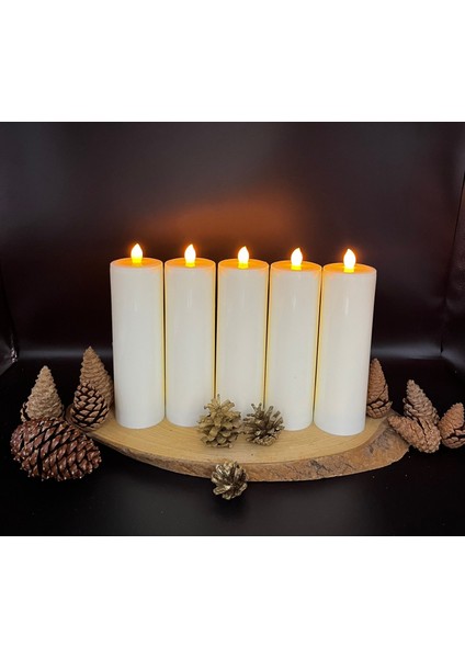 5 Adet 20 cm Krem Renk Batom LED Mum Çap 6 cm