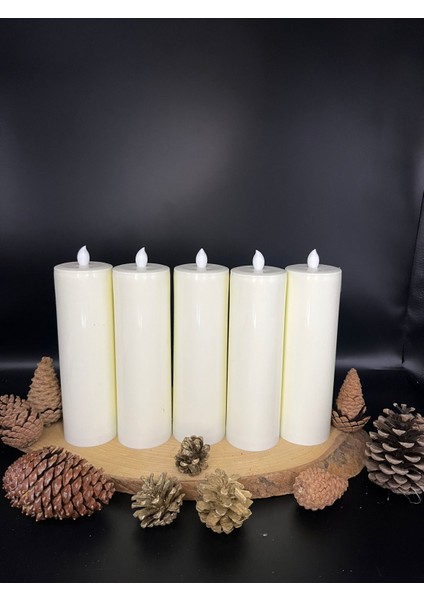 5 Adet 20 cm Krem Renk Batom LED Mum Çap 6 cm fiyatları
