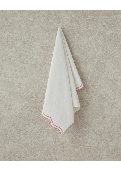 Retro Pamuklu Nakışlı Yüz Havlusu Ekru - Pembe