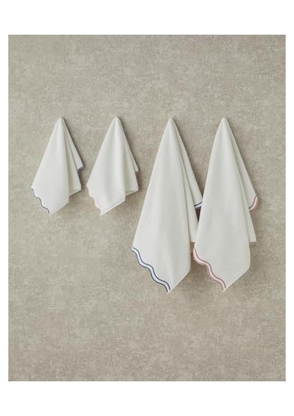 Retro Pamuklu Nakışlı Yüz Havlusu Ekru - Pembe modelleri