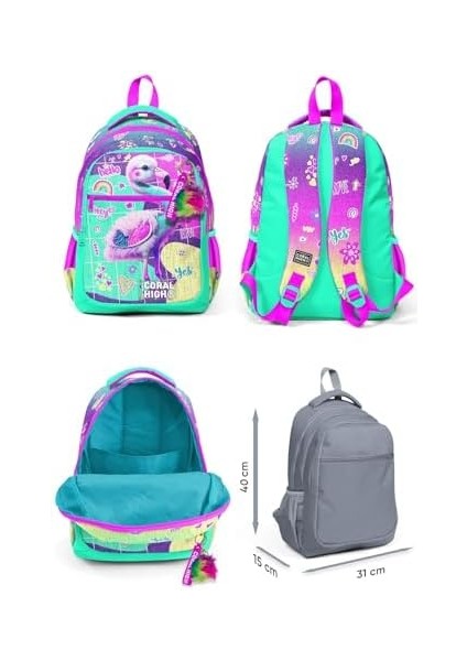 Pembe Su Yeşili Desenli Kız Çocuk Ilkokul Çantası ve Günlük Sırt Çantası fiyatları