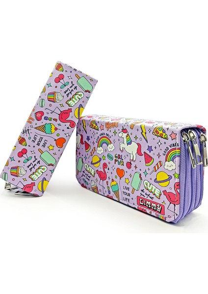 Kutusu - Organizer Vegan Deri Üç Bölmeli -Mor