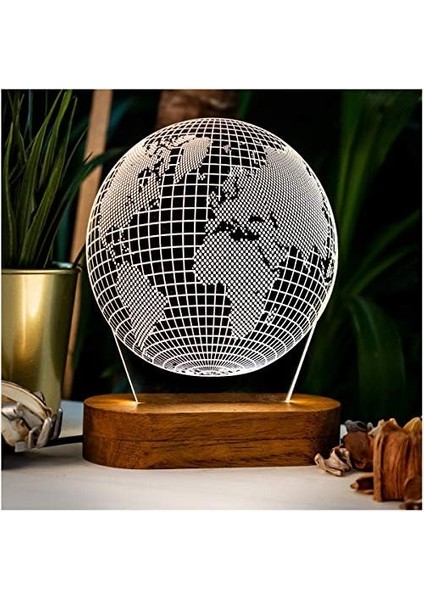 Haritası Tasarımlı 3D LED Lamba USB Bağlantılı Sarı Işık modelleri