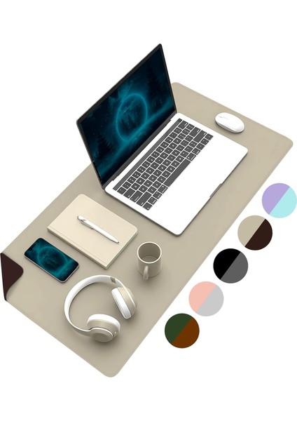 Çift Renk Dikişli Pu Deri Masa Matı 80X40 cm Mousepad, Su Geçirmez Masa Sümeni, Çift Taraflı Kullanım, Dizüstü Bilgisayar/ofis/ev Için, Kaymaz Taban (Bej ve )