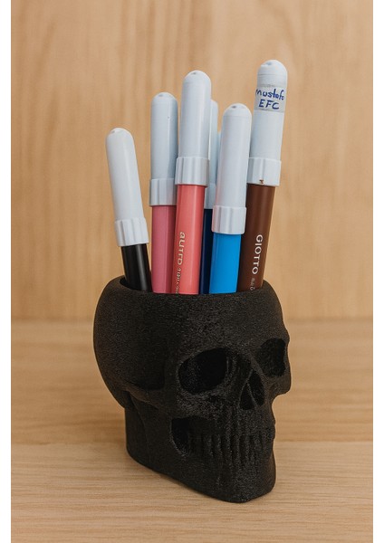 🖤 3D Baskı Kuru Kafa Tasarım Masaüstü Kalemlik