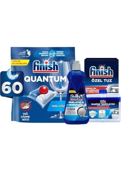 Finish Quantum 60 Kapsül Bulaşık Makinesi Deterjanı Tableti + Temizlik ve Bakım Seti fiyatları