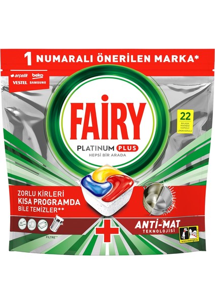 Fairy Platinum Plus Bulaşık Makinesi Deterjanı Kapsülü 22 Yıkama Limon Kokulu