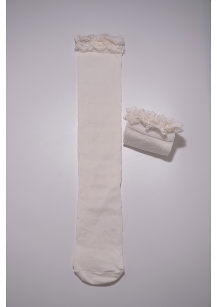 Pamuklu Puantiye Dokulu Dantelli Kız Çocuk Çorabı