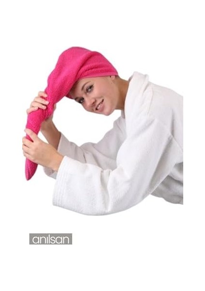 ANILSAN%100 Pamuk Fuşya Havlu Bone Saç Kurutma Bonesi Kafa Havlusu Duş Banyo Bonesi Islak Saç Kurulama Bone