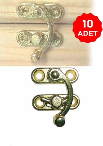 KÜÇÜK YAY GÖZÜ KANCALI KİLİT SARI 10 ADET KUTU SANDIK VE KAPAK KLİPSİ 20X24 MM
