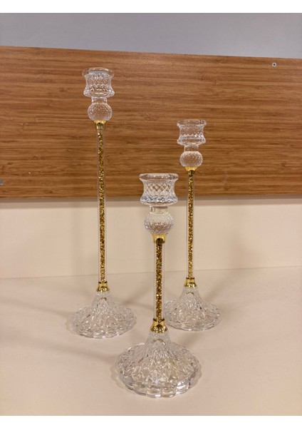 Şamdan Mumluk 3'lü Kristal Yeni Model Altın Yükseklik 31-26-20-Cm fiyatları