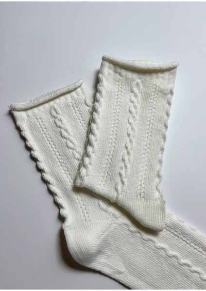 Pamuklu Yumuşak Dokulu Örgü Detaylı Çocuk Çorabı 3'lü Set (9-10 Yaş) modelleri