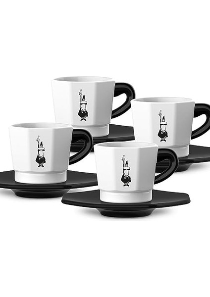 - 4'lü Espresso Fincan Seti - Sekizgen Tasarım - Siyah Beyaz Renk - fiyatları