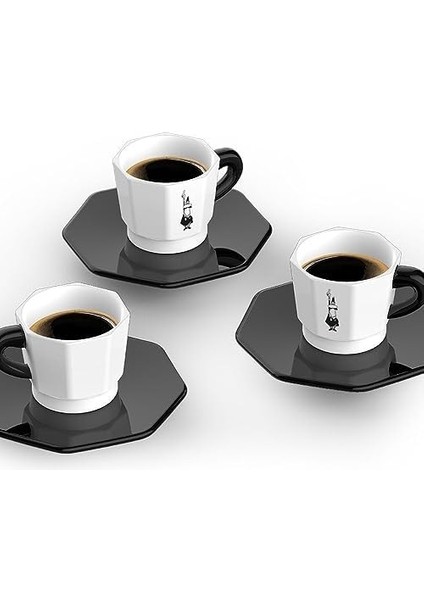 - 4'lü Espresso Fincan Seti - Sekizgen Tasarım - Siyah Beyaz Renk - modelleri