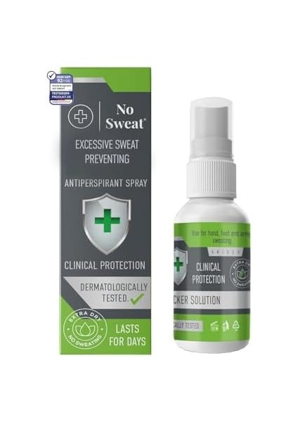 No Sweat Terleme Önleyici Antiperspirant Spray 50 ml -Aşırı Terleme ve Hiperhidroz Tedavisinde Kullanılabilir.7 Güne Kadar Etkili Koruma -Ülkeye Göre Ambalaj Değişiklik Gösterebilir