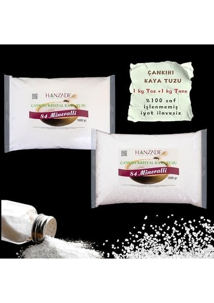 Hanzade Bitkisel 84 Mineralli Doğal Çankırı Kristal Kaya Tuzu 1 kg Toz (Öğütülmüş) + 1 kg Tane (Öğütülmemiş) fiyatları